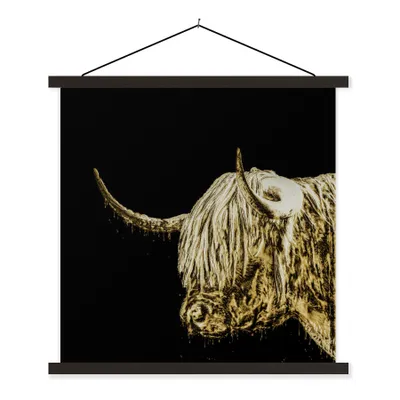 Produktbild von MuchoWow® Textilposter Schottischer Highlander - Schottische Kuh - Gold 40x40 cm mit schwarzem Rahmen - Fotos