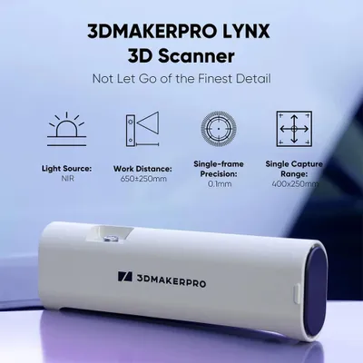 Immagine prodotto di Scanner 3D Lynx - Scanner portatile - Precisione di 0,10 mm - Risoluzione di 0,30 mm - 10 fotogrammi al secondo - Classe 1 (luce bianca) - Tracciamento visivo