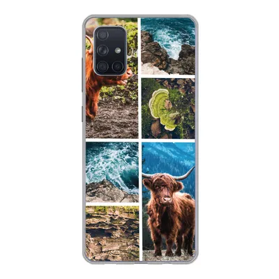 Produktbild von MuchoWow® Handyhülle Schutzhülle Hülle für Samsung Galaxy A71 Schottische Highlander - Natur - Collage Silikon Softcase Handy Hülle - Kartenbesitzer