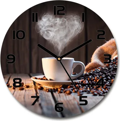 Produktbild von Wanduhr aus Glas 30fi Glasbild Glasuhr Gehärtetes Glas - schwarze-zeiger - Cup of coffee