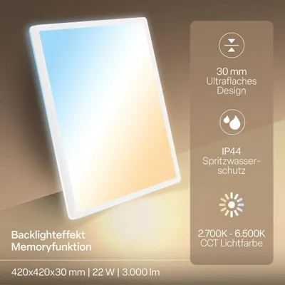 Produktbild von B.K.Licht LED Panel Fernbedienung 42x42cm Eckig 22W 3000lm 2700K-6500K Warmweiß bis Tageslichtweiß Dimmbar Weiß - Deckenlampe Badezimmer Küche Wohnzimmer