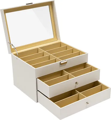 Zdjęcie produktu dla Etui na okulary do przechowywania 24 okularów z zamkiem i kluczem Biały