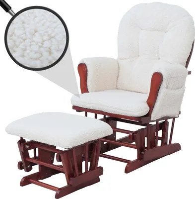 Obrázek produktu pro Lehátko HWC-C76, houpací křeslo křeslo + taburet tkanina bouclé 480g/m² Oeko-Tex  krémový tmavý rám