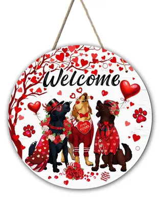 Hölzernes Valentinstag-Türschild mit Hunden, 30 cm, Willkommensdeko
