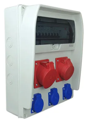Produktbild von RoadEu - Baustromverteiler - 32A und 16A Steckdose mit Schuko 230V - Stromverteiler mit Leitungsschutzschaltern und Fi Schutzschalter