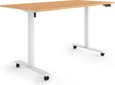 Produktbild von ESMART Germany ETX-121WM 160x80cm Ahorn-Nachbildung Ergonomischer Steh-Sitz-Schreibtisch auf Rollen Stufenlos elektrisch höhenverstellbar 78,5-128,5cm 3 x Memory Aktivitätserinnerung Soft-Start/Stopp