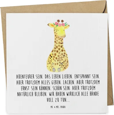 Produktbild von Mr. & Mrs. Panda Grußkarte Giraffe Blumenkranz - Weiß - Geschenk, anlasskarte, Afrika, Klappkarte, Freundin, Abenteurer, Glückwunschkarte, Selbstliebe, faltkarte