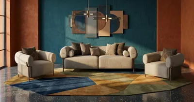Image de Ensemble de salon beige élégant : canapé 3 places, deux fauteuils, design moderne, qualité supérieure