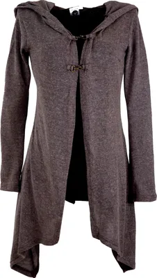 Produktbild von Lange Strickjacke, Strickmantel mit Weiter Kapuze - Cappuccino, Damen, Braun, Elasthan,Baumwolle, Größe: M/L