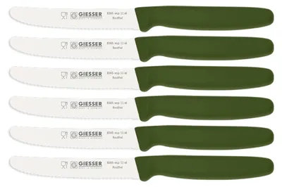 Produktbild von 6er Set Giesser Brötchenmesser Tomatenmesser Küchenmesser 3mm Wellenschliff Klinge 11cm - olive