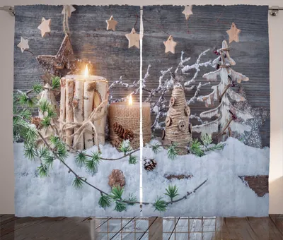 Produktbild von ABAKUHAUS Weihnachten Rustikaler Gardine, Kerzen mit Laternen, Schlafzimmer Kräuselband Vorhang mit Schlaufen und Haken, 280 x 245 cm, Braun weiß