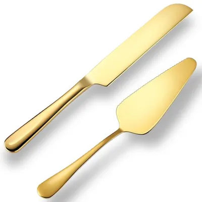 Image de Set de découpe à gâteau en acier inoxydable de haute qualité - Trancheur/servir à gâteau - Idéal pour les gâteaux de mariage - Design élégant - Durable - Sans BPA/sans plomb - Coffret à gâteau
