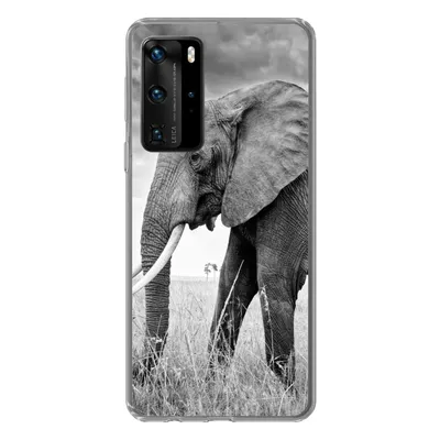Produktbild von MuchoWow® Handyhülle Schutzhülle Hülle für Huawei P40 Pro Elefant - Gras - Tiere - Schwarz und weiß Silikon Softcase Handy Hülle - Schutz