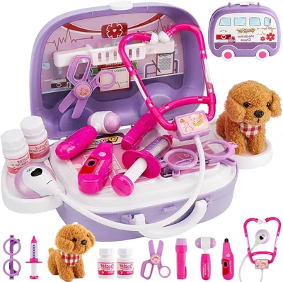 Immagine prodotto di Kit medico per bambini - Set di gioco del veterinario - Gioco di ruolo - Design 2-in-1 - 28 x 9 x 22 cm - Multicolore
