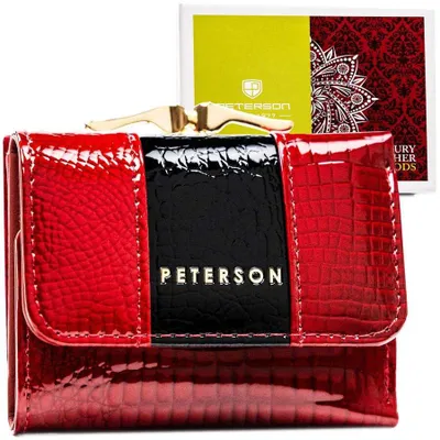 Immagine prodotto di Peterson | Portafoglio piccolo, in pelle, da donna, rosso, con goffratura in coccodrillo, 10x7,5 cm