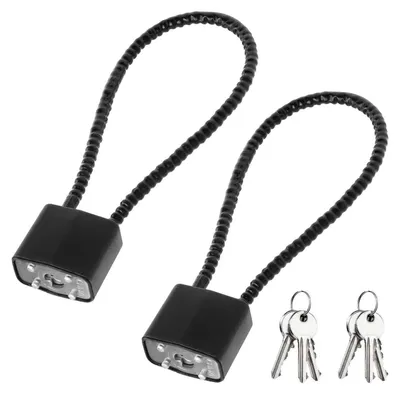 Productafbeelding van 2 stuks hangslot met sleutel, 28 cm, zwart, gelijksluitend. Kabelslot voor fiets, tent, koffer, helm