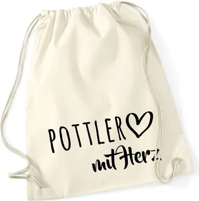 Produktbild von Huuraa Turnbeutel Pottler mit Herz 12 Liter Natural Baumwolle Rucksack Geschenkidee