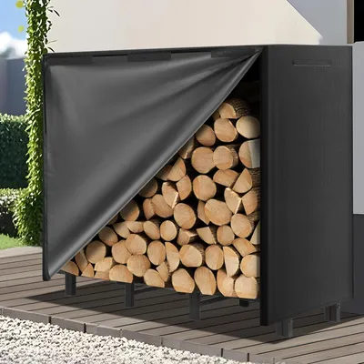 Image de Étagère extérieure en métal pour bois de chauffage, rangement pour bois, dimensions 122 x 30,5 x 100 cm, résistante aux intempéries