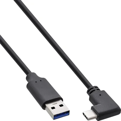 Produktbild von InLine USB 3.2 Kabel, USB-C Stecker gewinkelt an A Stecker, schwarz, 1,5m, 1,5 m, USB C, USB A, USB 3.2 Gen 2 (3.1 Gen 2), 10 Gbit/s, Schwarz