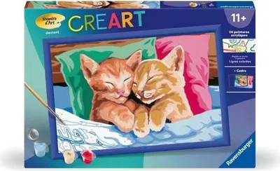 Image de Kit de Peinture par Numéro CreArt Kids, Chatons Endormis, 31x21cm, Loisirs Créatifs, Beaux Arts