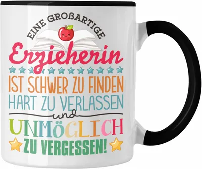 Produktbild von Trendation - Erzieherin Abschied Tasse Abschiedsgeschenk Spruch Kindergärtnerin Geschenkidee zum Abschied Becher Kaffeetasse (Schwarz)
