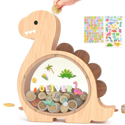 Produktbild von Sparschwein aus Holz für Kinder, niedliches Dinosaurier-Sparschwein, personalisiertes Geschenk für Kindergeburtstage und als Dekoration
