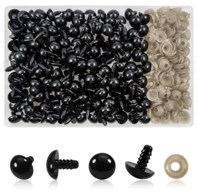 150 Stück Puppenaugen, 14 mm, Kunststoff, Schwarz, mit Unterlegscheiben
