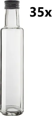 Obrázok produktu pre Fľaša DORICA 250 ml číra 35 ks vrátane čiernych uzáverov, počet kusov v balení: 35
