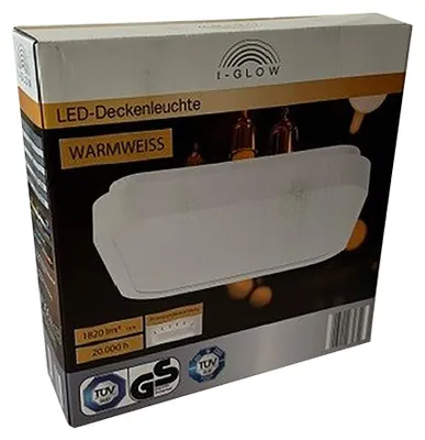 Imagen del producto de Lámpara de techo LED, blanca, rectangular, 24x24 cm, 18W, 1820 lúmenes, luz blanca cálida, 3000K, con retroiluminación