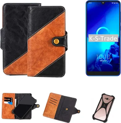 Produktbild von K-S-Trade Handyhülle Schutzhülle Bookstyle Case Wallet-Case kompatibel mit Alcatel 3 (2019) Handy Cover Bumper Klapphülle schwarz hellbraun 1x