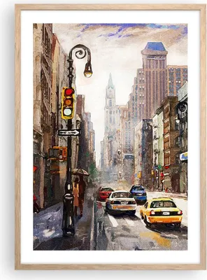 Produktbild von Gerahmtes Poster - Rahmen in heller Eiche - New York Aquarell - 50x70 cm - Wand Bild - Wanddeko - Wandbilder - Kunstposter - Wandposter - Bilderrahmen - Bilder - Kunstdruck - P2NPA50x70-4590