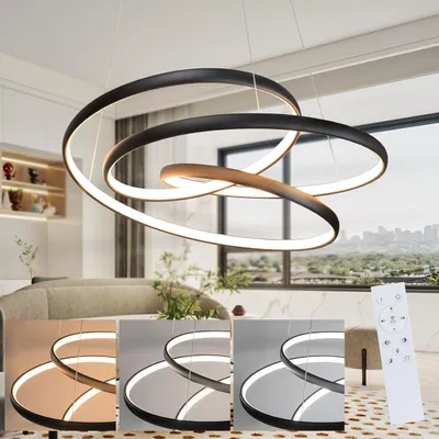 Image de ZMH LED Suspension Salle à manger Noir Dimmable avec télécommande Lampe à suspendre 55W Lampe à suspendre Table de salle à manger Moderne Lampe à suspendre pour le salon Chambre à coucher