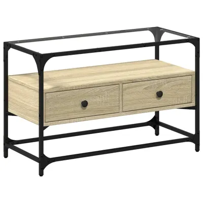 Produktbild von TV-Schrank mit Glasplatte Sonoma-Eiche 80x35x51cm Holzwerkstoff