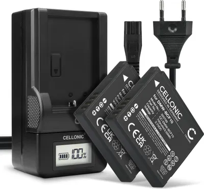 Image de CELLONIC 2x Batterie pour Appareil photo Compatible avec Panasonic Lumix DMC-FS7, Lumix DMC-FS10, Lumix DMC-FS62, DMW-BCF10 - (700mAh, 3.7V) + Chargeur