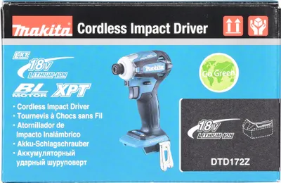 Zdjęcie produktu dla Makita DTD172Z, Klucz udarowy, Bezszczotkowy, Czarny, Niebieski, 1/4", 3800 RPM, 180 N·m