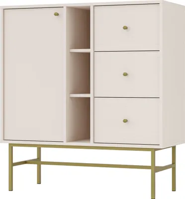 Produktbild von Masseno Kommode TORINO 100 cm Sideboard mit 3 Schubladen und 1 Türen für Wohnzimmer Schlafzimmer Modern 100x41x108 cm Beige / Beige
