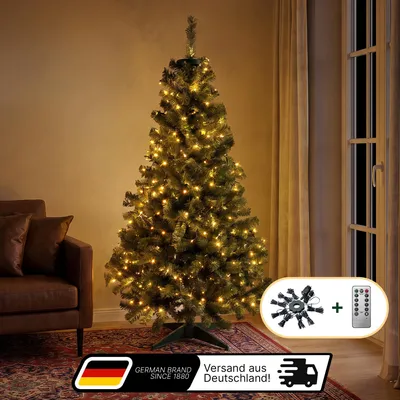 Produktbild von Lindenstein Weihnachtsbaum 150 cm, PVC, mit LED-Baummantel Weihnachtsbaum künstlich wie echt, Weihnachtsbaum mit Beleuchtung, Lichtketten mit Ring