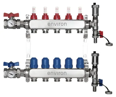Imagen del producto de Distribuidor de circuito de calefacción para suelo radiante - 5 circuitos - Acero inoxidable