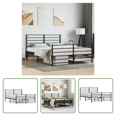 Produktbild von The Living Store Bettgestell mit Kopf- und Fußteil Metall Schwarz 140x200 cm
