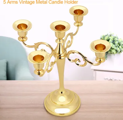Obrázok produktu pre 5 ramien Vintage svietnik kovové remeslá Stojan na sviečky svadobné strany Home Decor