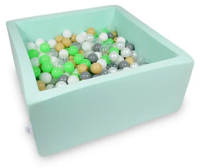 Produktbild von Trockenbecken 90x90x40cm mint mit 400 Bällen: hellgrün, weiß, transparent, perlmutt, beige, grau