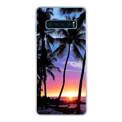 Produktbild von MuchoWow® Handyhülle Schutzhülle Hülle für Samsung Galaxy S10 Lite Der farbenprächtige Sonnenuntergang hinter einer Reihe von Palmen auf Hawaii Silikon Softcase Handy Hülle - Schutz