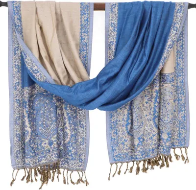 Produktbild von Pashmina Viskose Schal / Stola mit Paisley Muster - Blau, Uni, 200*65 cm, Schals