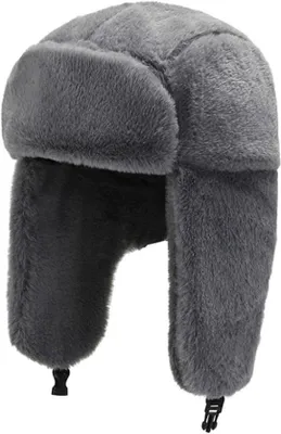Immagine prodotto di Cappello invernale da donna - Cappello in Pelliccia sintetica con paraorecchie e sottogola, ideale per il freddo - Grigio