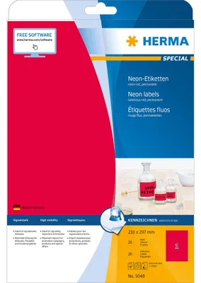 Obrázok produktu pre HERMA Special - papier - matný - permanentne samolepiaci - žiarivo červený - A4 (210 x 297 mm)