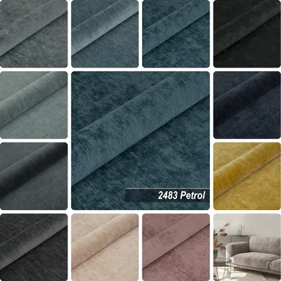 Produktbild von Möbelstoff Polsterstoff | ROSE LAND 2483 | Meterware Möbelstoff Velours Chenille-Stoff | Petrol