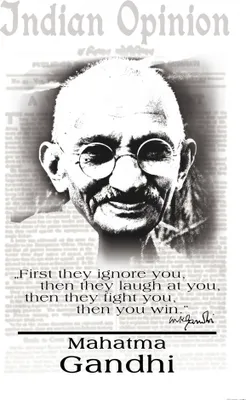 Zdjęcie produktu dla Mahatma Gandhi Art Print Picture - Indian Opinion, First Ignore You B&W (120 x 80 cm)