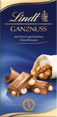 Produktbild von Lindt Schokolade Ganznuss | 100 g Tafel | Alpenvollmilch-Schokolade mit frisch gerösteten Haselnüssen | Schokoladentafel | Schokoladengeschenk | 100g (1er Pack)