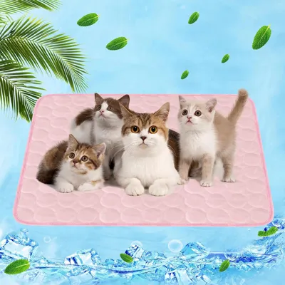 Image de Tapis rafraîchissant pour chiens et chats, 60 x 50 cm, rose, lavable, antidérapant, idéal pour l'été