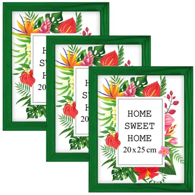 Produktbild von MG Design Set aus 3 Grün Bilderrahmen 20 x 25 cm - Aus echtem Holz mit Acrylglas, zum Aufhängen & Aufstellen, für Fotos, Poster & Puzzle